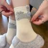 Three-Dimensional Plush Kitten Stacking Socks Korean Sweet Plaid Medium Tube Socks Bow Decorative Soft Waxy Socks