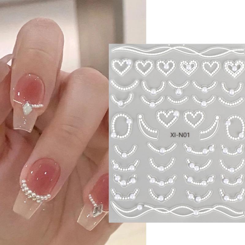 New Pearl Nail Art Stickers Ins Style Three-dimensional Semi-round Pearl Necklace French Love Nail Art Spot Drill Stickers