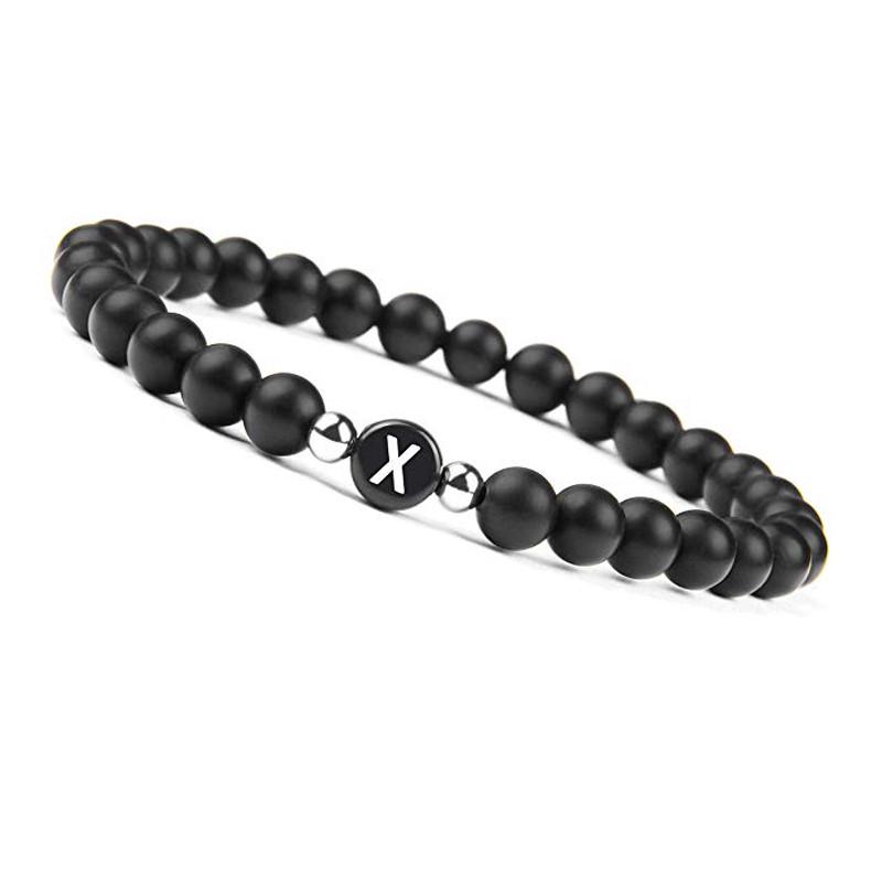 6mm Black Frosted Agate Stone Beaded 26 Letters Bracelet Valentine's Day Gift