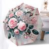 1 Stück Rosa Rosenstrauß mit gestreiftem Hintergrund Schirm mit Kunststoffgriff, Geeignet für alle Jahreszeiten Zuhause Reisen Outdoor Schirmptys31007