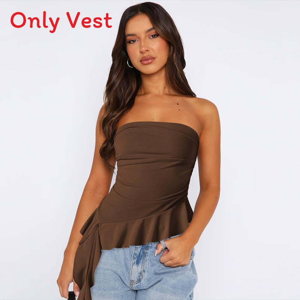 Y2k Slim Fit Sexy Bare Shoulder Top With Tassels For Summer Party