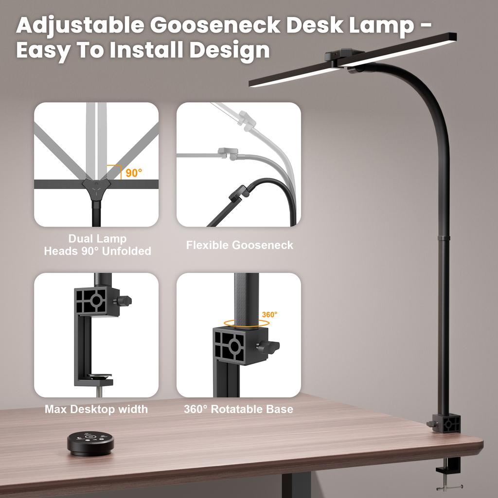 Stolní lampa s dvojitým otočným ramenem RGBCW LED kancelářské světlo RGB světlo měnící barvu, hudba, synchronizace dotyk