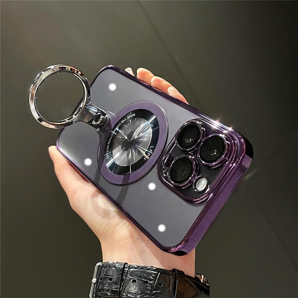 

Прозрачное металлическое кольцо-кронштейн Magsafe Mganetic чехол для iPhone 15 13 12 14 Pro Max подставка-держатель защитная крышка объектива For iPhone 14 ProMax&Case & Holder темно-фиолетового