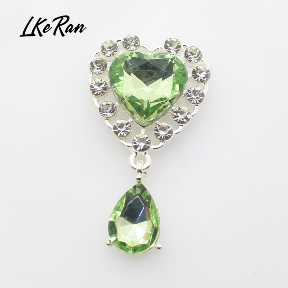 New 5Pcs 25mm*45mm Heart Acrylic Rhinestone Pendants Buttons For Wedding Decoration Metal Brooch Hair Bow DIY Jewelry Craft