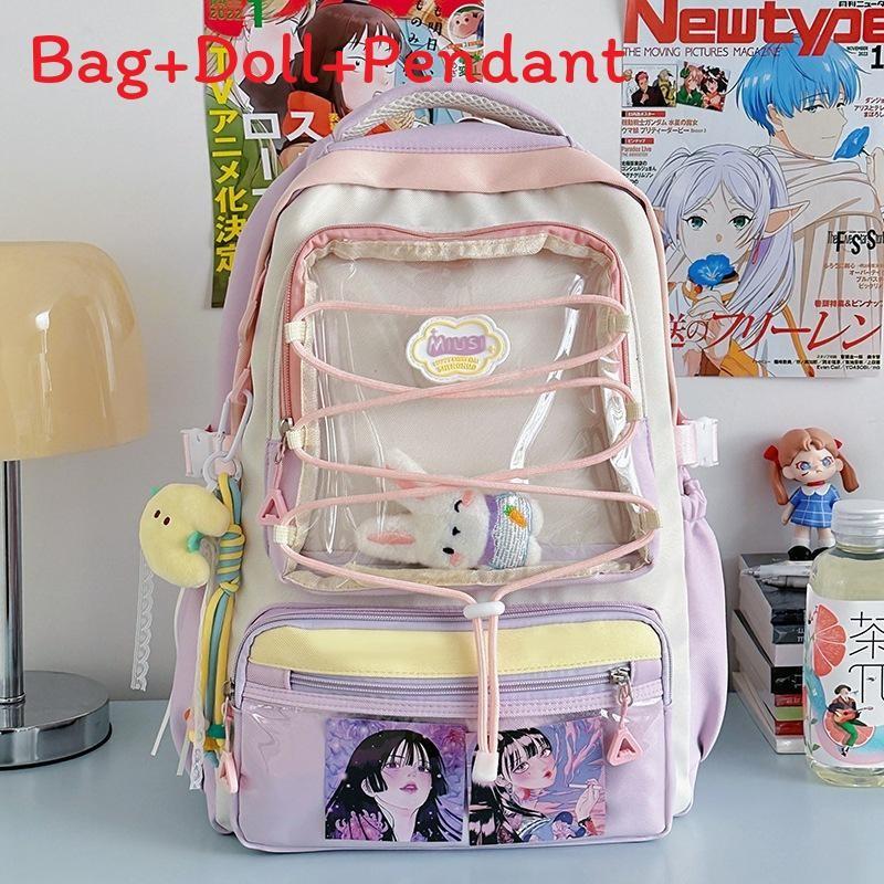 Japanese Stylish Transparent Backpack For High School Students With Large Capacity And Geometric Pattern