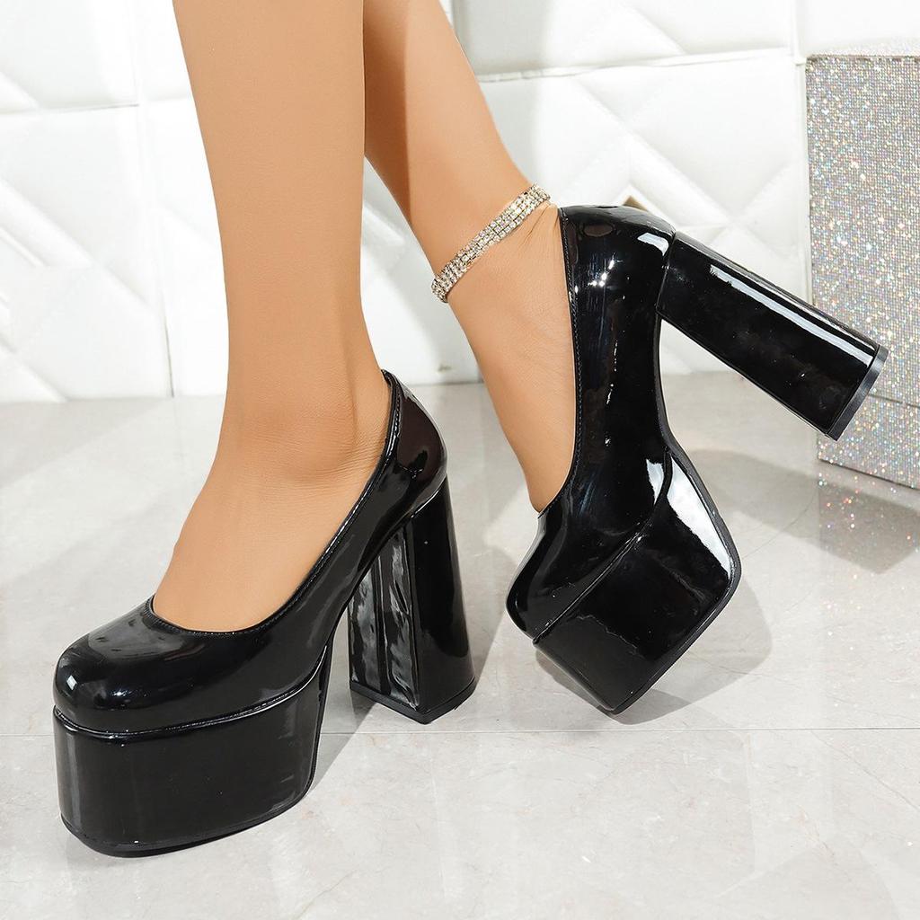 2025 Plus Size Patent Leather Mary Janes: Waterproof Platform, Thick Heel, Stylish Round Toe, Ultra High.