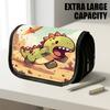 1pc Double Layer Flip Pencil Case, Cute Dinosaur Running Design, Large Capacity, Portable Polyester Pen Storage Bag with Zipper Closure, Ideal for Sch