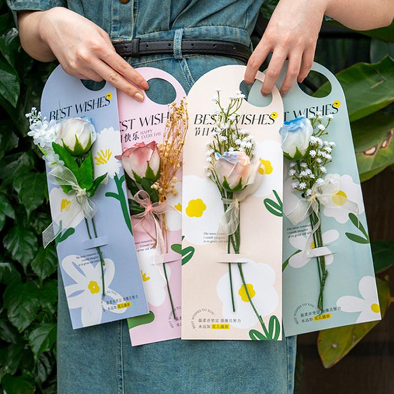 5 Stück Handheld-Strauß-Verpackungsbox Papierblumenkarte Blumenarrangement-Papier Valentinstag Festivalbedarf