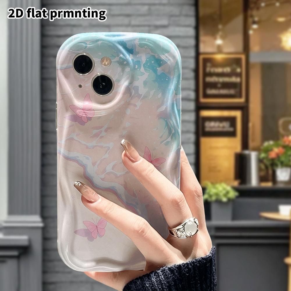 Phone Case: 2D Flat Design, Fits iPhone 12 To 18 Pro, Phone Decoration, Pink Butterflies, Beach Waves, Perfect for Halloween and Christmas Gifts