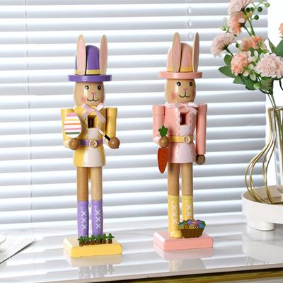 Cute Easter Wood Decorative Bunny Figurine Ornament 12 Inch Easter Decoration Tabletop Figurine for Festive Office Home