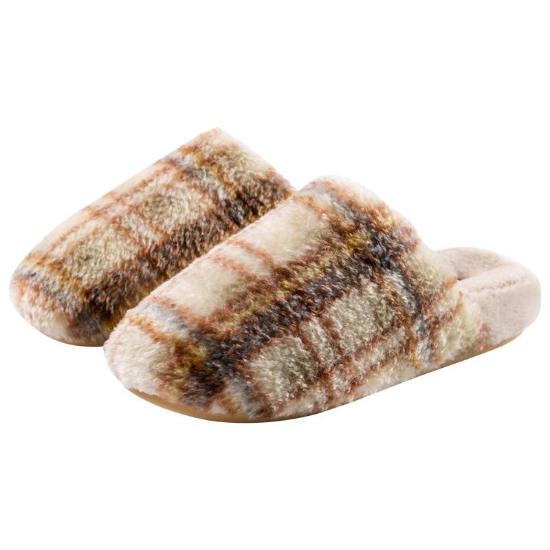 Autumn and winter plaid cotton slippers women's home indoor floor bag head soft bottom cotton mop simple warm plush slippers men