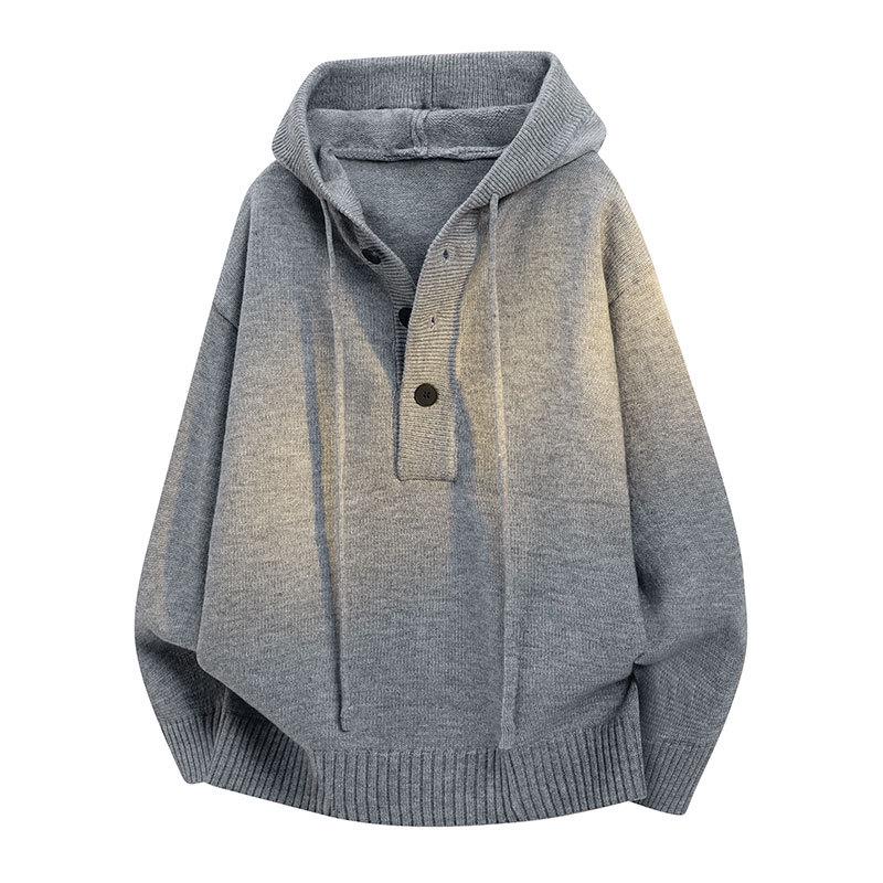 Men's Autumn Solid Color Hooded Knit Sweater - Casual Long Sleeve Warm Pullover for Teens