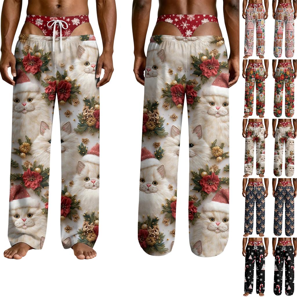 Men's Funny Sleep Pants with Brief Print for Halloween Novelty Pants