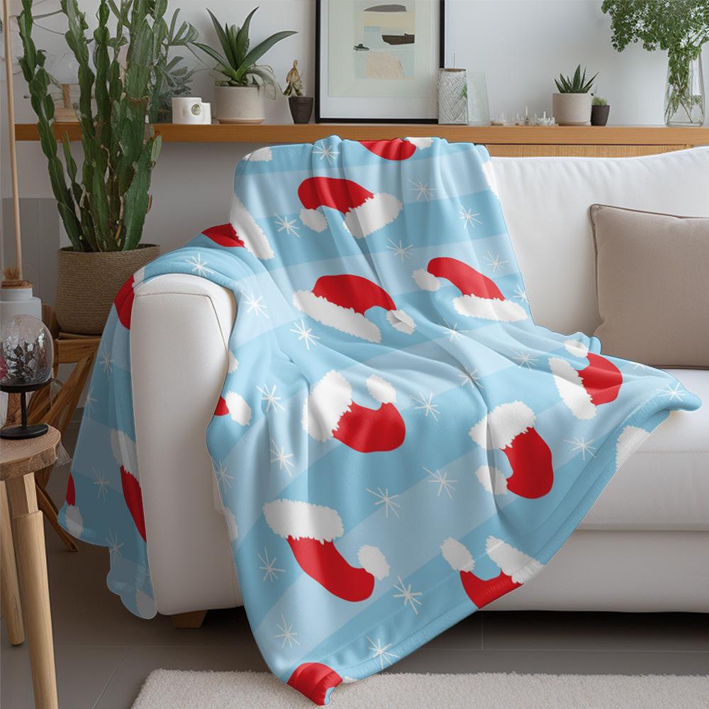 Soft Christmas Throw Blanket Reindeer Santa Claus Holiday Flannel Bedspread Cozy Home Decor Gift Festive Winter Warm Decorative
