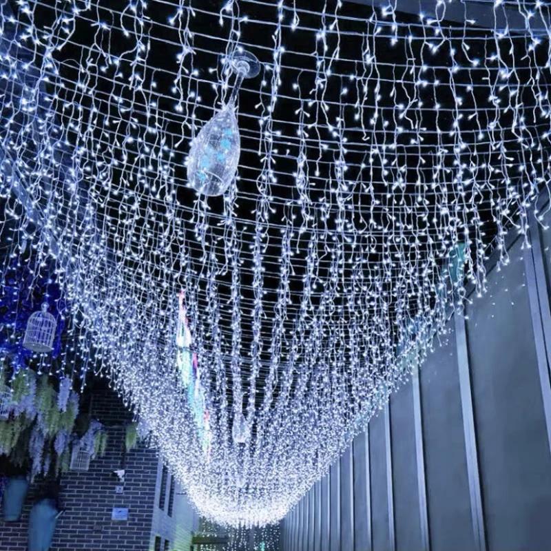 Christmas Festoon Led Icicle Curtain Lights Outdoor 4M(W)*0.6M(H) Flash Fairy String Light New Year Wedding Party Decorations