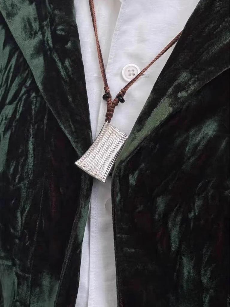 ESN Home Carved Wine Pot Necklace: Nomadic Style Woven Basket Clavicle Chain