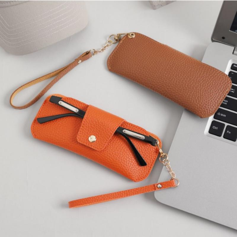 PU Leather Glasses Case Travel Sunglasses Holder With Wrist Strap Soft Pouch Unisex For Daily Use
