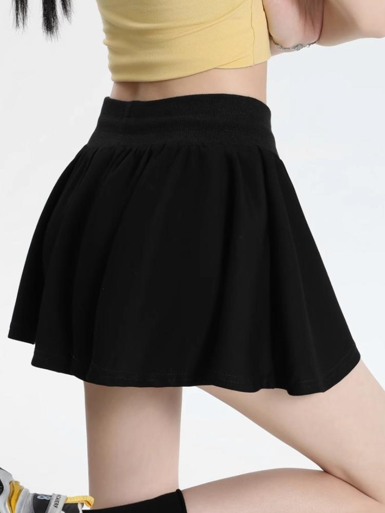 Jupe courte ample décontractée avec cordon de serrage, style Preppy, taille élastique, pour le yoga, la course à pied, respirante, coupe trapèze