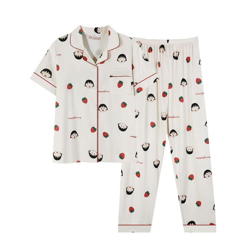 Pajamas Female Cute Strawberry Balls Short-Sleeved Trousers Lazy House Cardigan Loungewear Can Be Worn Outside