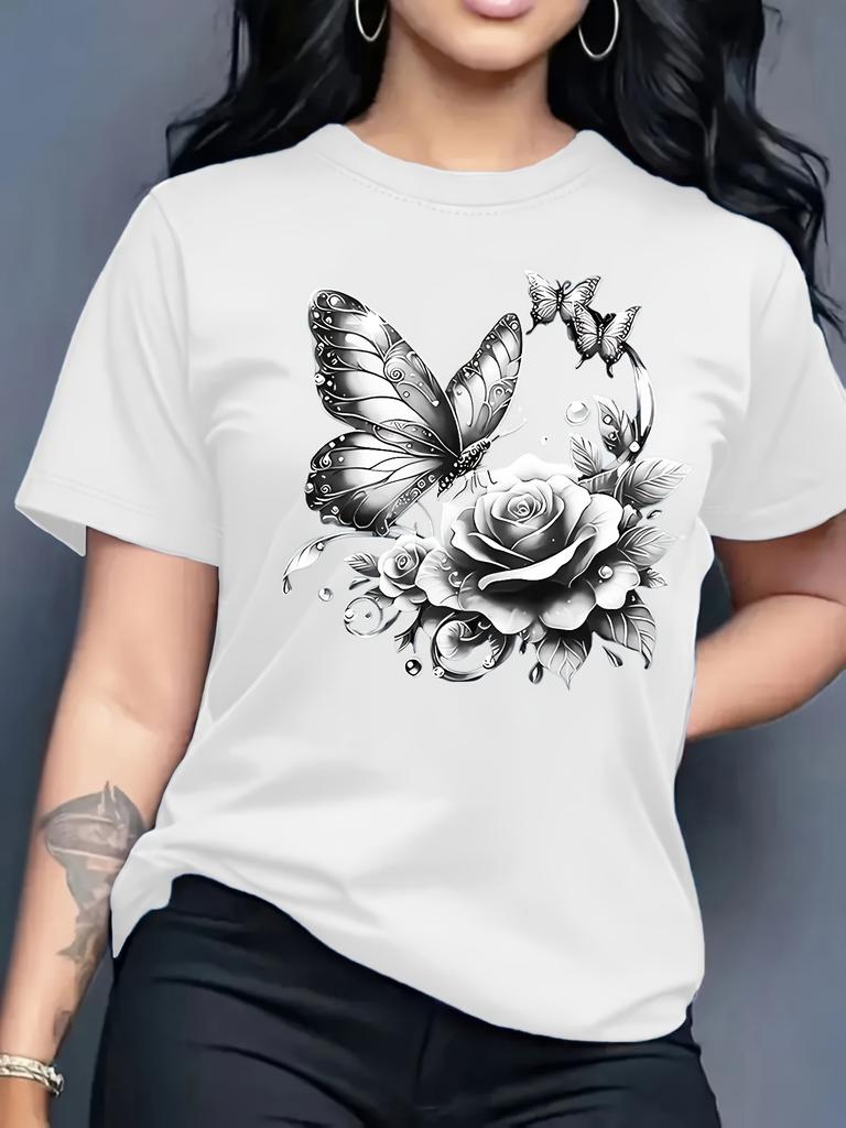 European sizes Fashionable Letter Printed Women's Round Neck Pure T-shirt with Simple Design, Comfortable and Breathable