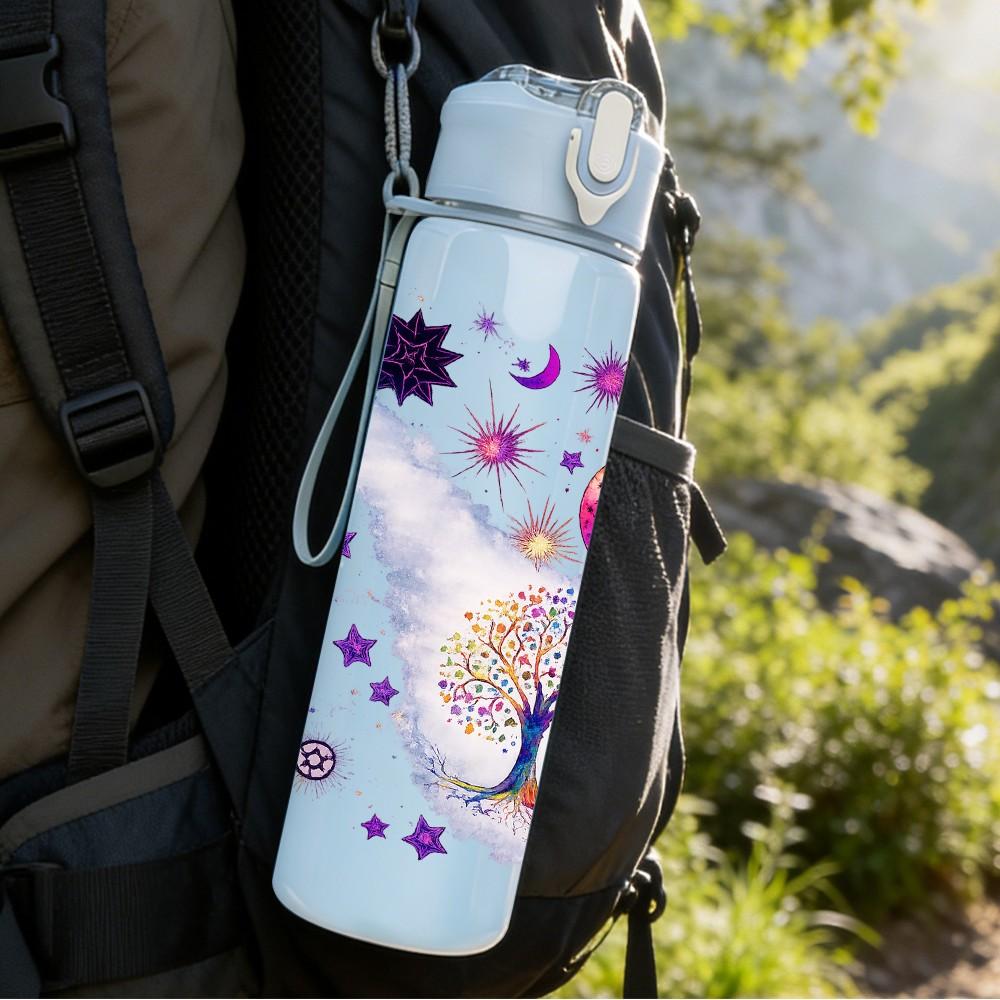 1PC Galaxy Snowflake Magic Wand Art Print 750ml Color Plastic Sports Water Bottle Leakproof Flip Straw Lid Suitable for Sports Office Home Use