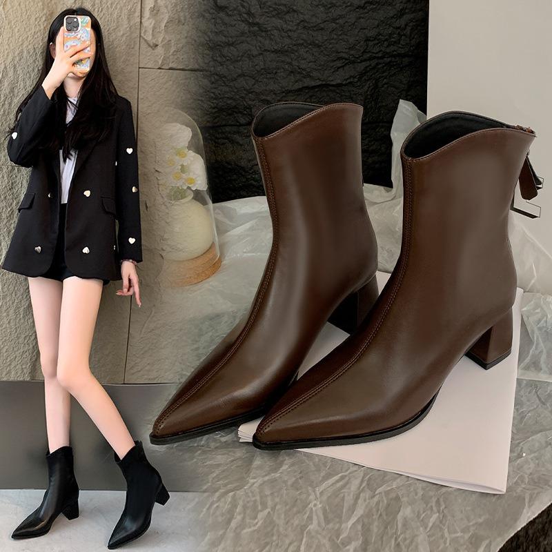 Thick heel square head short boots women's fat mm high heel elastic thin boots thick legs big tube circumference large size women's shoes