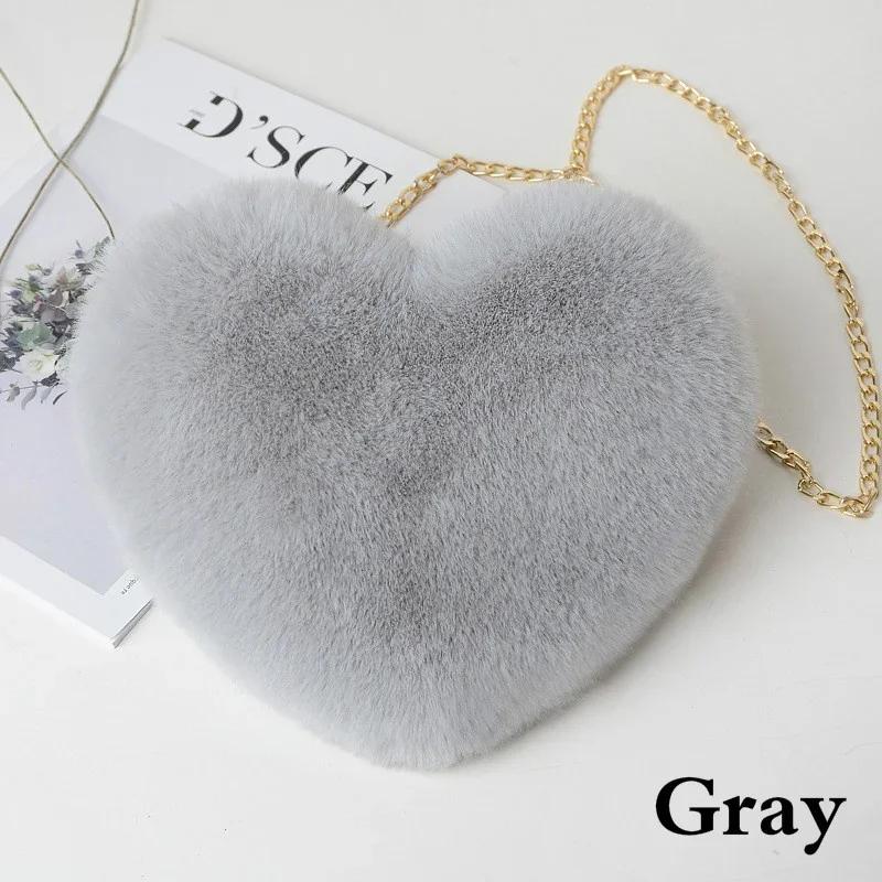 

1 Pcs Women s Handbags Winter Fashion Faux Fur Heart Bag For Women Handbag Shoulder Bag Messenger Crossbody Bag Gift серый