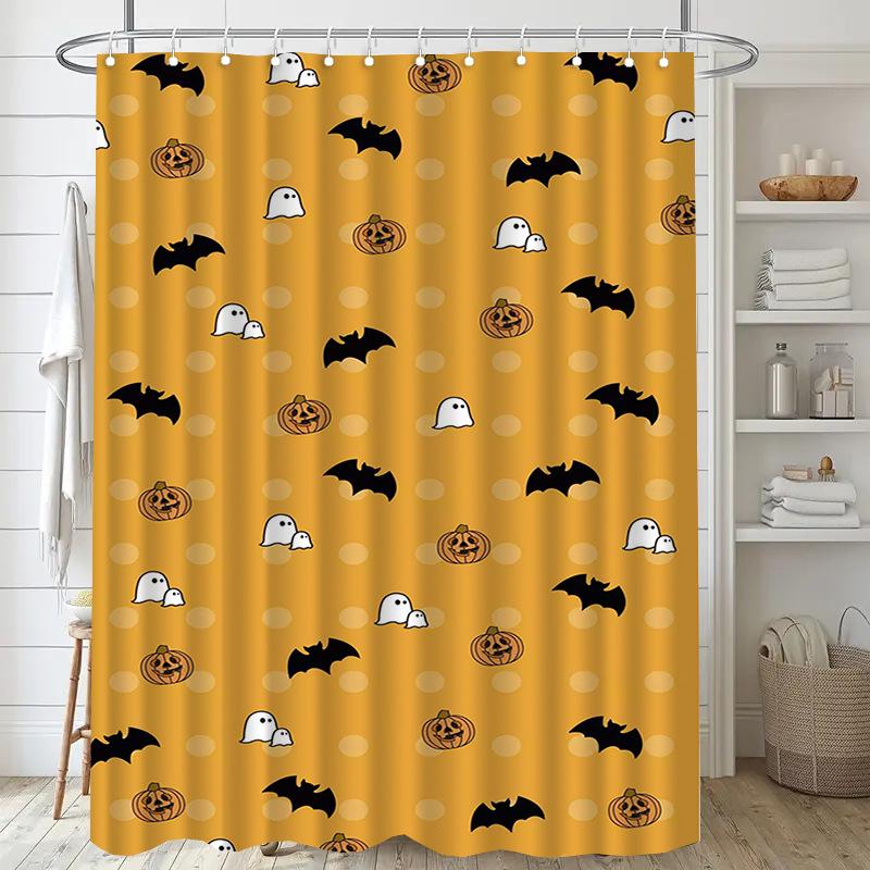 Close-Up Of The Pumpkin Monster Washable Dirt-Resistant Shower Curtain Shower Head Waterproof Polyester Bath For Home Decor