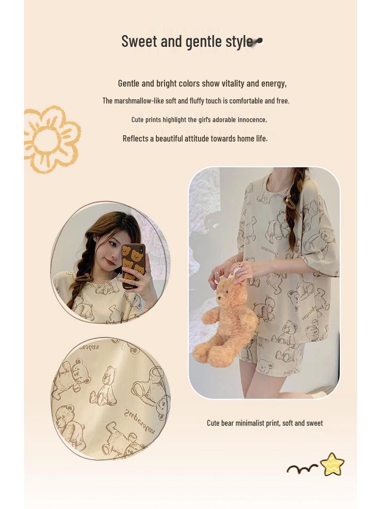 Niedliche Cartoon-Sommer-Homewear für Damen: Lockerer koreanischer Stil Kurzarm-Top & Shorts Set, Übergröße