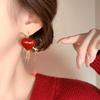 Ankola red oil dripping love earrings new Hong Kong style retro ear buckles autumn and winter earrings autumn and winter