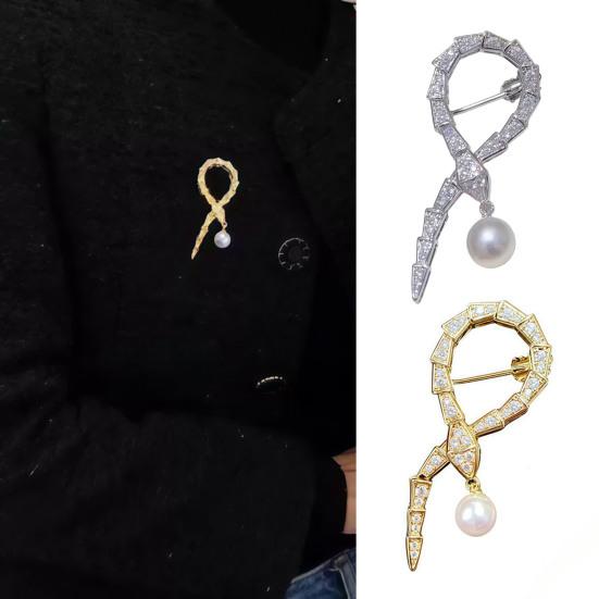 Damen Brosche Funkelnder Strasssteinbesetzt Schlangenform Anti-Exposition Schnalle Anzüge Hemden Pullover Taschen Abzeichen Outfit Zubehör
