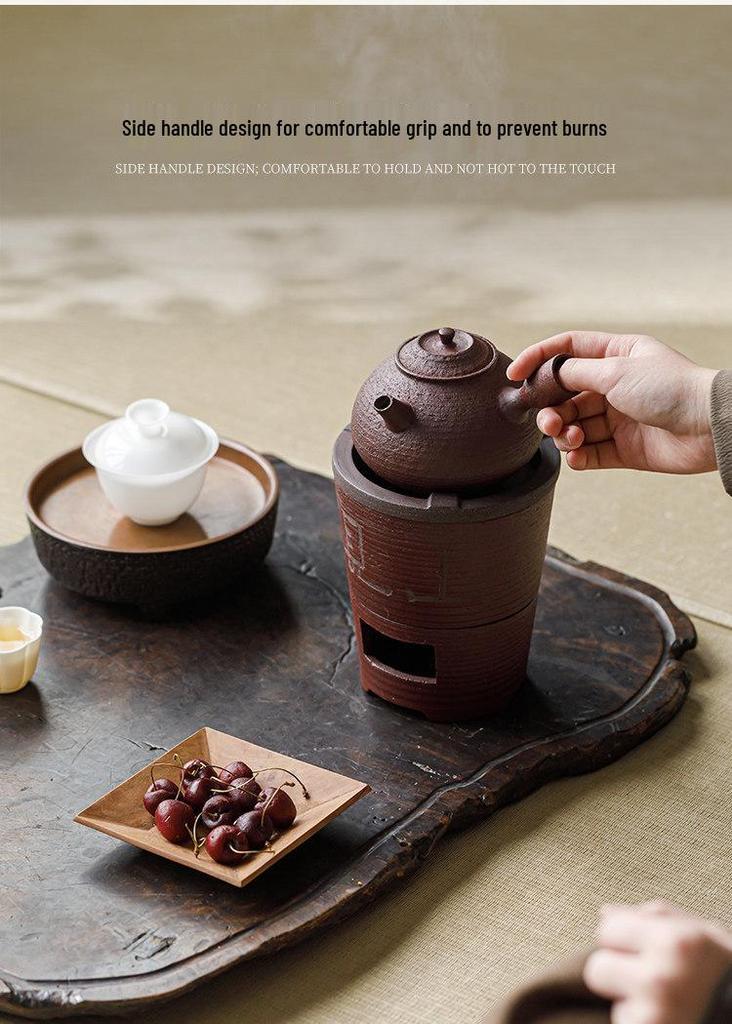 Guanlan Coarse Pottery Dual-use Charcoal Stove & Side-handle Teapot for Outdoor Tea Brewing