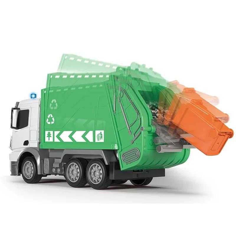 RC Sanitation Garbage Truck Toy with Lights 1/14 2.4G Radio Controlled Car Vehicle Recycling Cars Birthday Gifts for Children