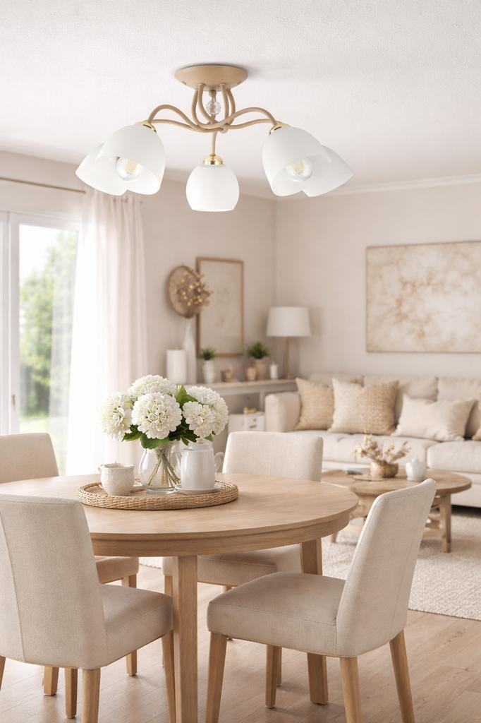 Tina Beige Ceiling Lamp Glass 5Xe27