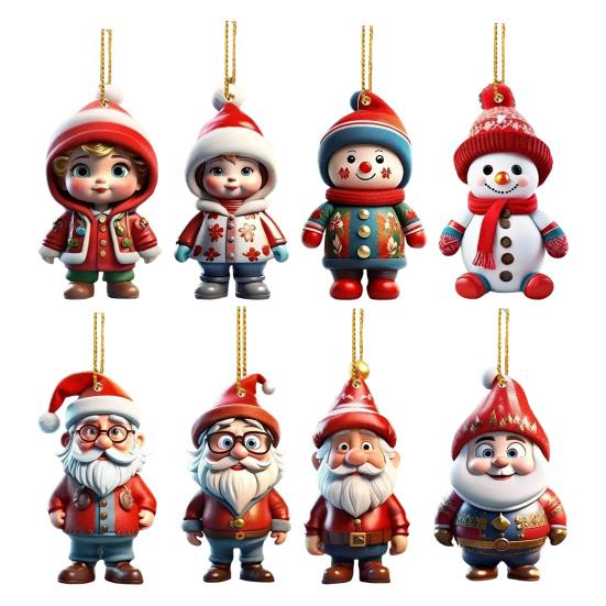 Ornament Cartoon Snowman Santa Claus Pendant 2D Acrylic Xmas Tree