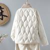 Women's Round Neck Long Sleeve Regular Fit Diamond Quilted Snap Button Short Down Jacket Casual Winter Outerwear Coat