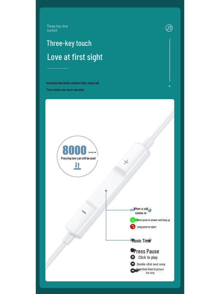 Compatible vivo X80/X80Pro In-Ear Type-C Earphone Cable with Microphone