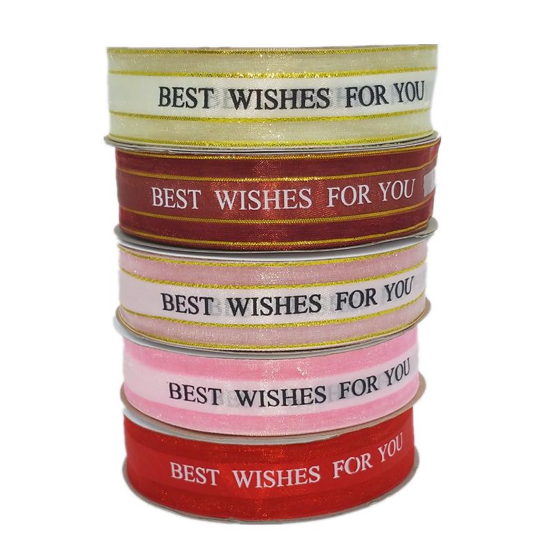 2,5 cm Transparentes Schneegarnband mit englischem und koreanischem Design für Kuchen-, Geschenkboxschleifen