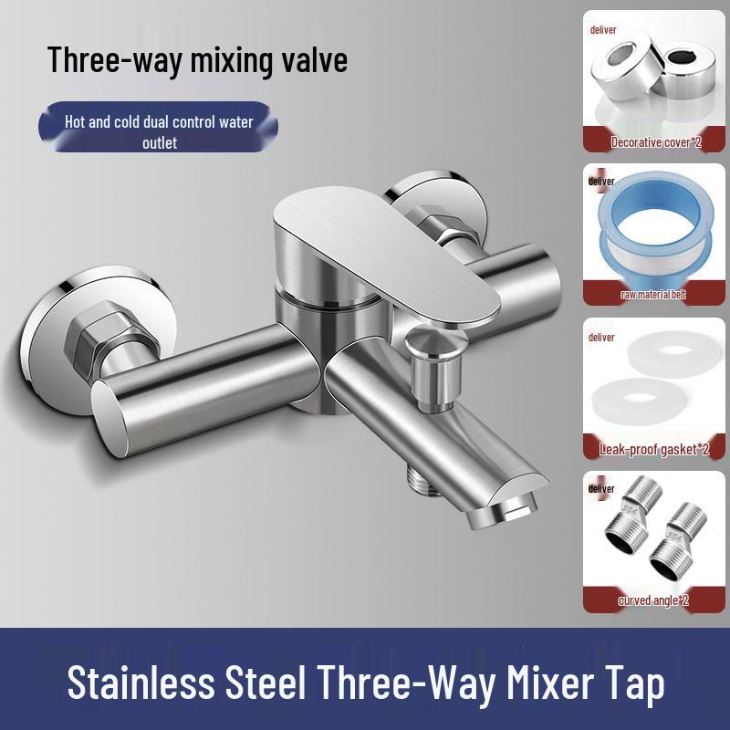 304 Stainless Steel Shower Faucet with Hot/Cold Mixer Tap & Concealed/Exposed Water Heater Switch