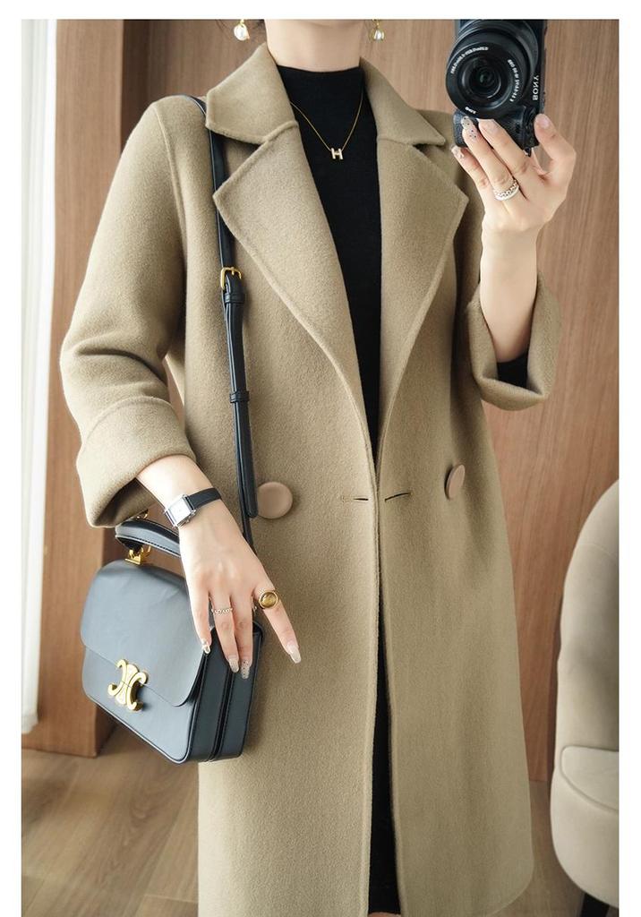 2026 Slimming Versatile Women's Wool Coat - Mid-Length Double-Sided Outerwear for Spring/Autumn