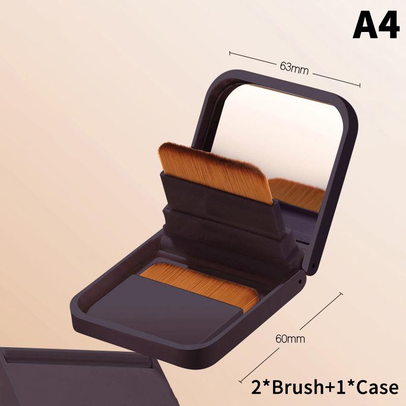 2Pcs Ultra-Thin Compact Foundation Brush With Mirror Box Easy To Carry Flat-Head Makeup Brush No Trace Replaceable Makeup Tools