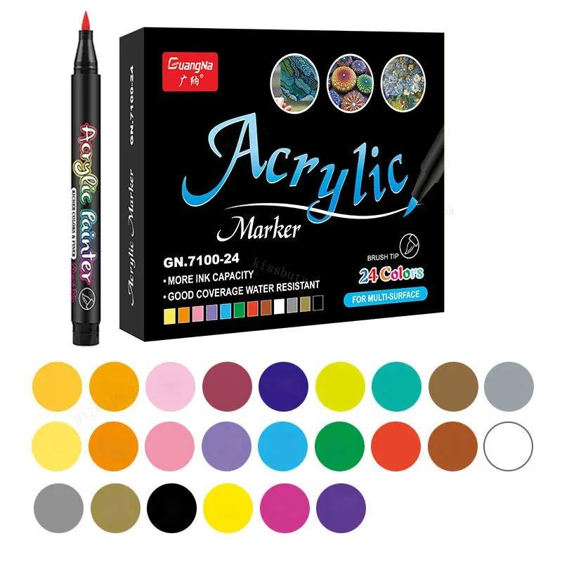 12-60 Colors Acrylic Brush Marker Pens for Fabric Canvas Stone Metal Ceramics DIY Painting Pen