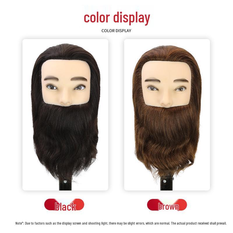 Men's Beard Model Head with Human Hair for Styling, Perming, and Dyeing - Perfect for Apprentice Practice in Barbershops.