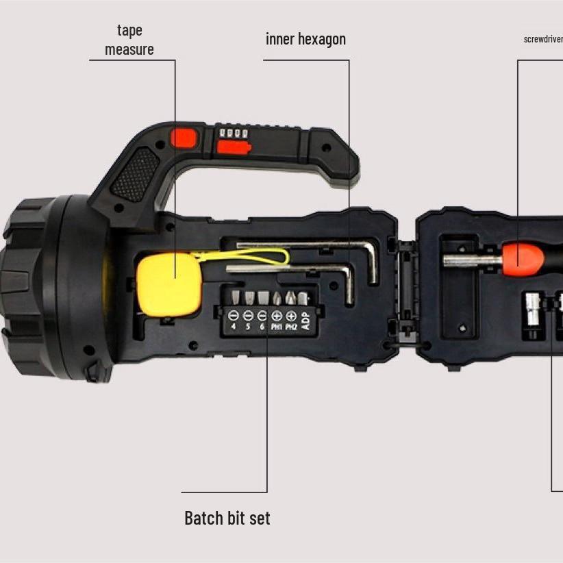Cross-border Outdoor Multifunctional Flashlight: Long Battery, Long Range, Rechargeable, High Power Portable Handheld Light with Tools.