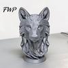 Wolfskopf Kunstwerk 3D Gedruckte Figur, Realistische Statue mit Runder Moderner Dekorationsbasis, Wildtier Skulptur für Zuhause Büro Bücherregal Langlebig