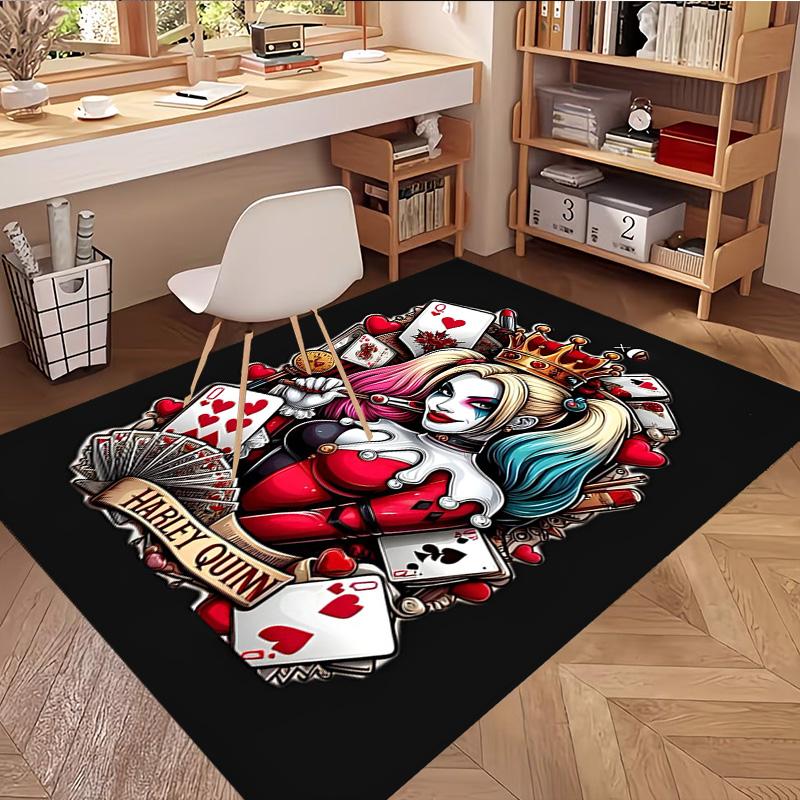 Harley Quinn Joker Print Rug, Washable Floor Carpet, For Entryway Dorm Laundry Room Office Study, Home Decor Birthday Christmas Gift