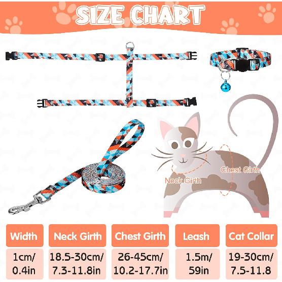 2 Pack Cat Harness and Leash Set, Escape Proof Adjustable Kitten Harness with Leash Collar Lightweight Soft and Comfortable for Small Medium Cats