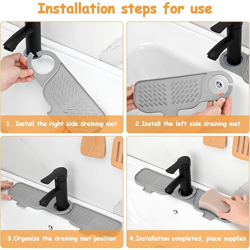 Silikonowa Mata Pod Zlew Kuchenny i Łazienkowy, Ochrona Przed Rozpryskami Wody z Kranu, Obracana o 360° Mata Susząca pod Kran, Mata Pod Kran do Ochrony Blatu Kuchennego i Łazienkowego