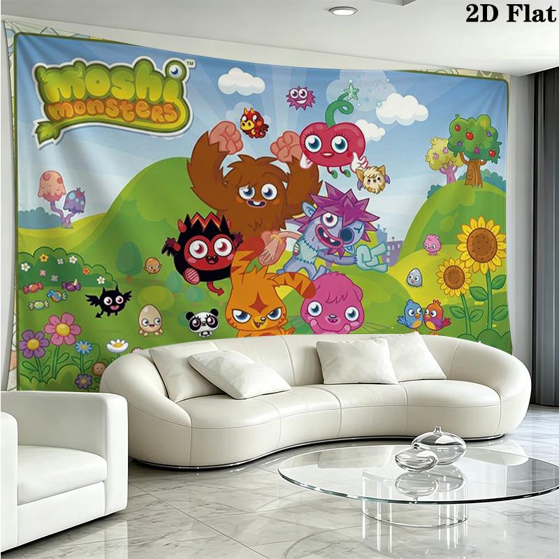 Moshi Monsters Wall Tapestry Aesthetic Wall Hanging Printed Fabric Blanket Decorative Tapestries for Bedroom Living Room Home Decor
