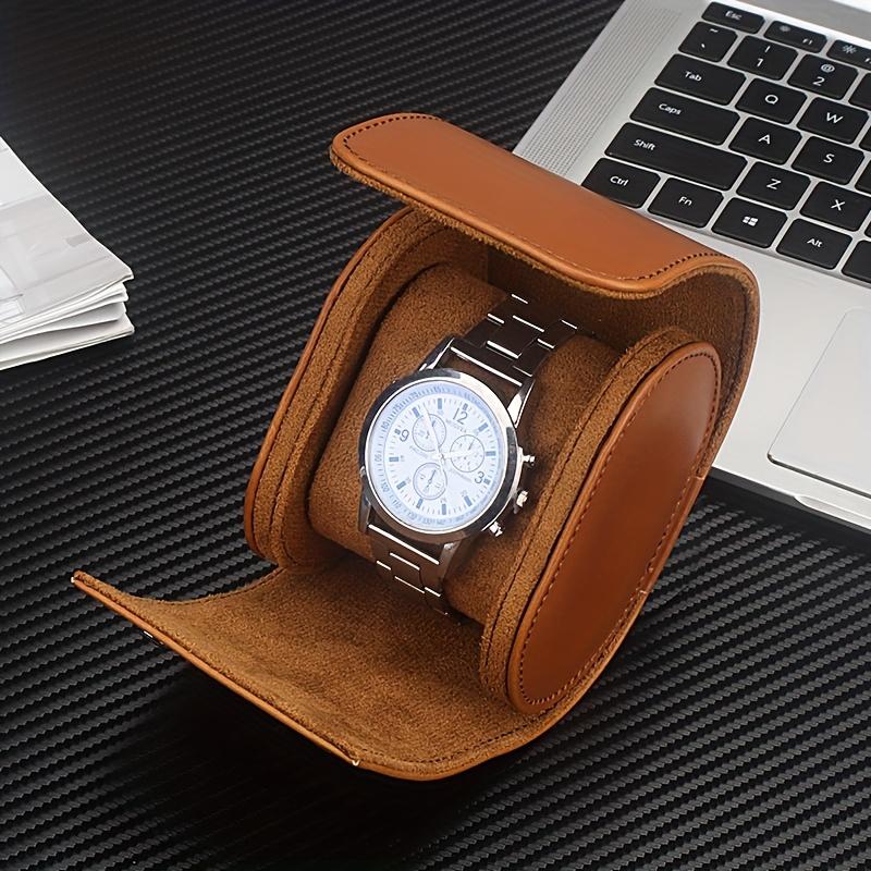 Oval Faux Leather Watch Case with Detachable Velvet Pad- Personalized Men's Watch Travel Storage Box, Perfect Gift